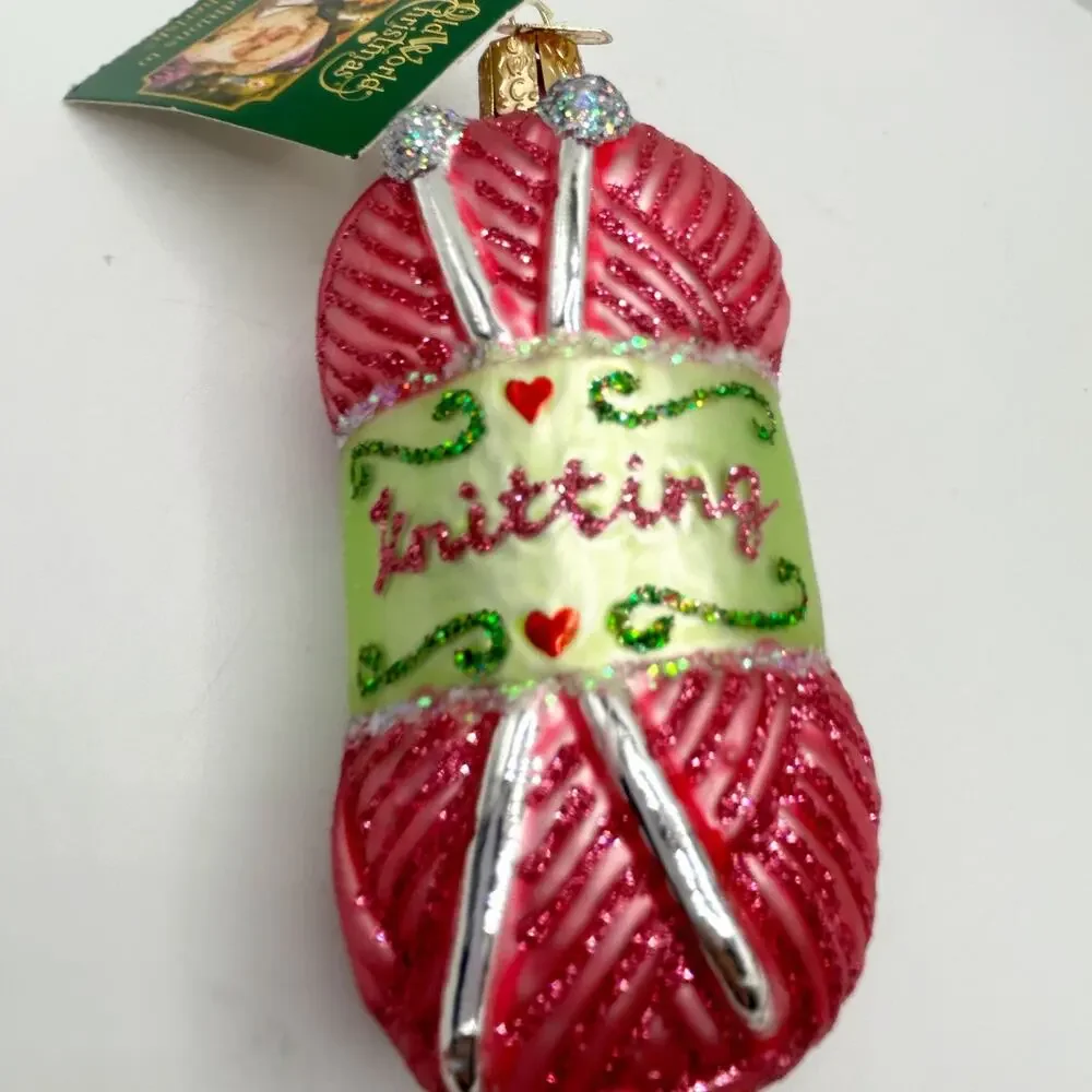 Old World Christmas Blown Glass Glitter Holiday Ornament Knitting Yarn NWT